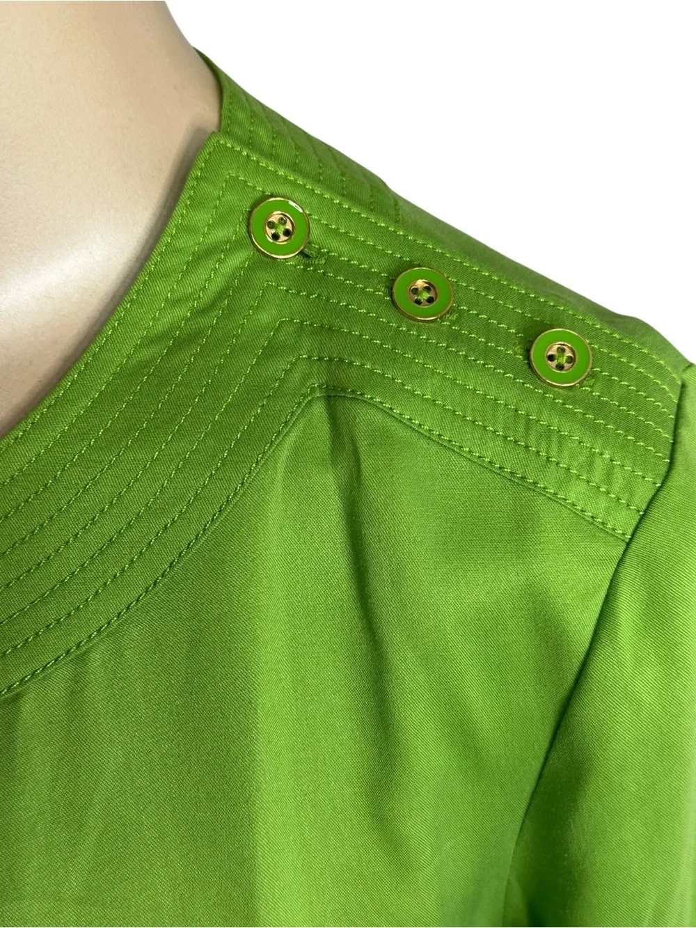 Talbots 100% Tencel Lyocell Lime Green Pleated 3/4 Sleeve Blouse Size 4